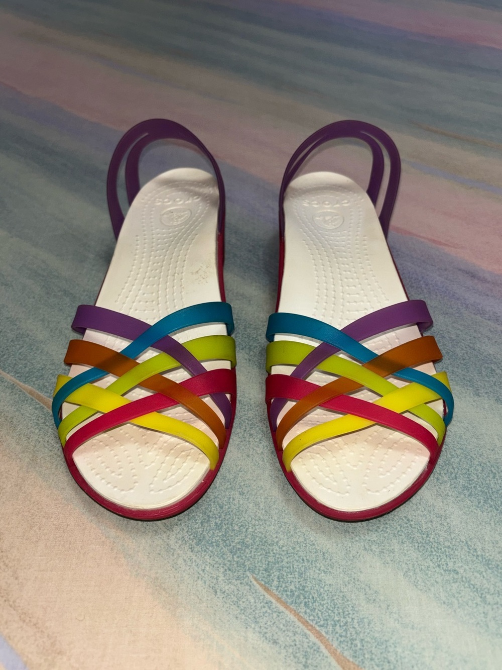 Crocs size 9 Multicolor Isabella Huarache Womens Mini Wedge Strappy Sandals shoe - Picture 4 of 9